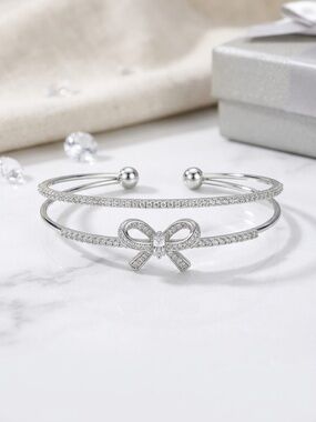 14k White Gold-Filled Bow Cuff Bracelet